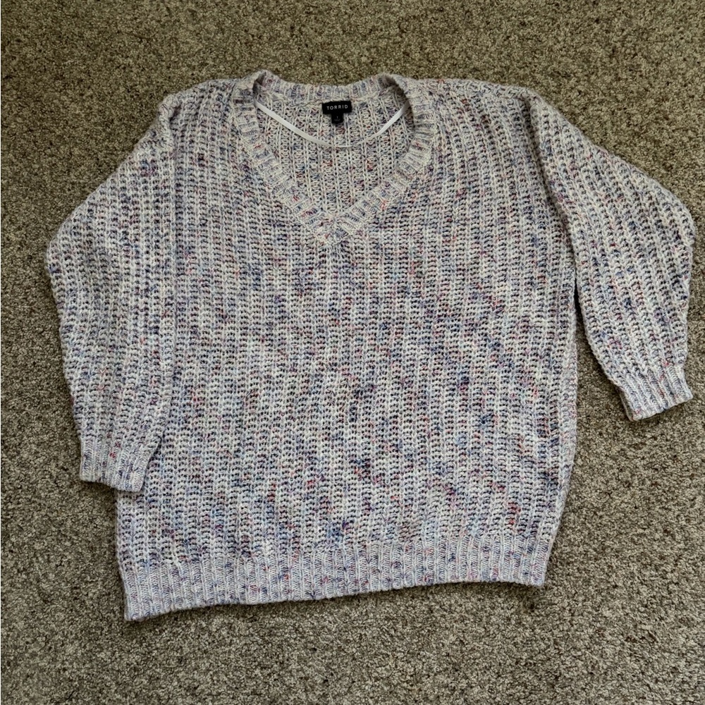 Torrid Multicolor Ribbed Chunky Knit V-Neck Sweater